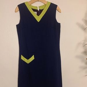 Ladies vintage Majestic sz 10 navy with lime detail dress